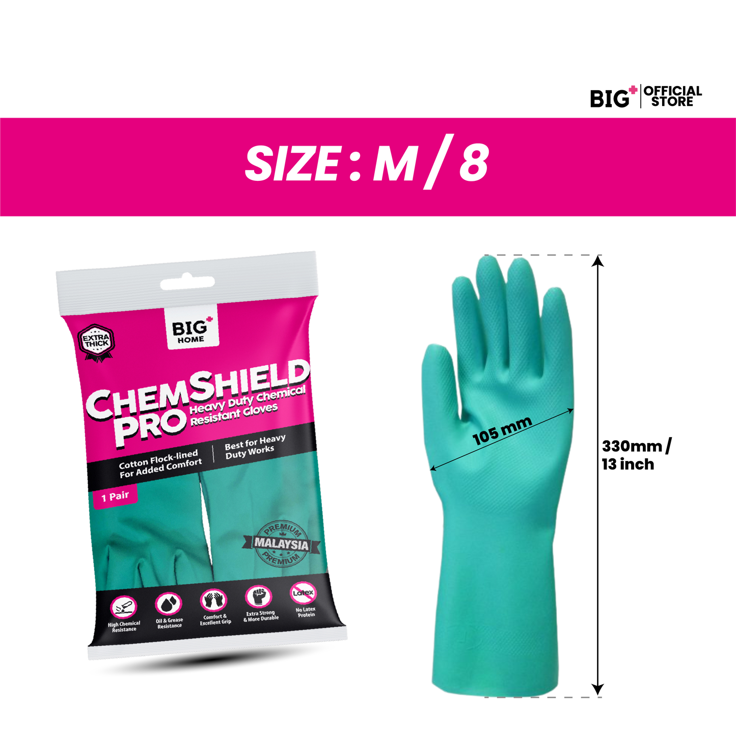 ChemShield Pro Heavy Duty Chemical Resistant  Nitrile Gloves size M