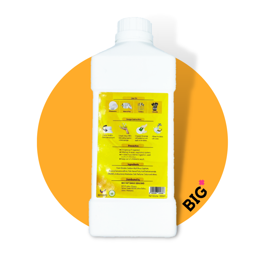 back lable of dishwashing liquid lemon scented