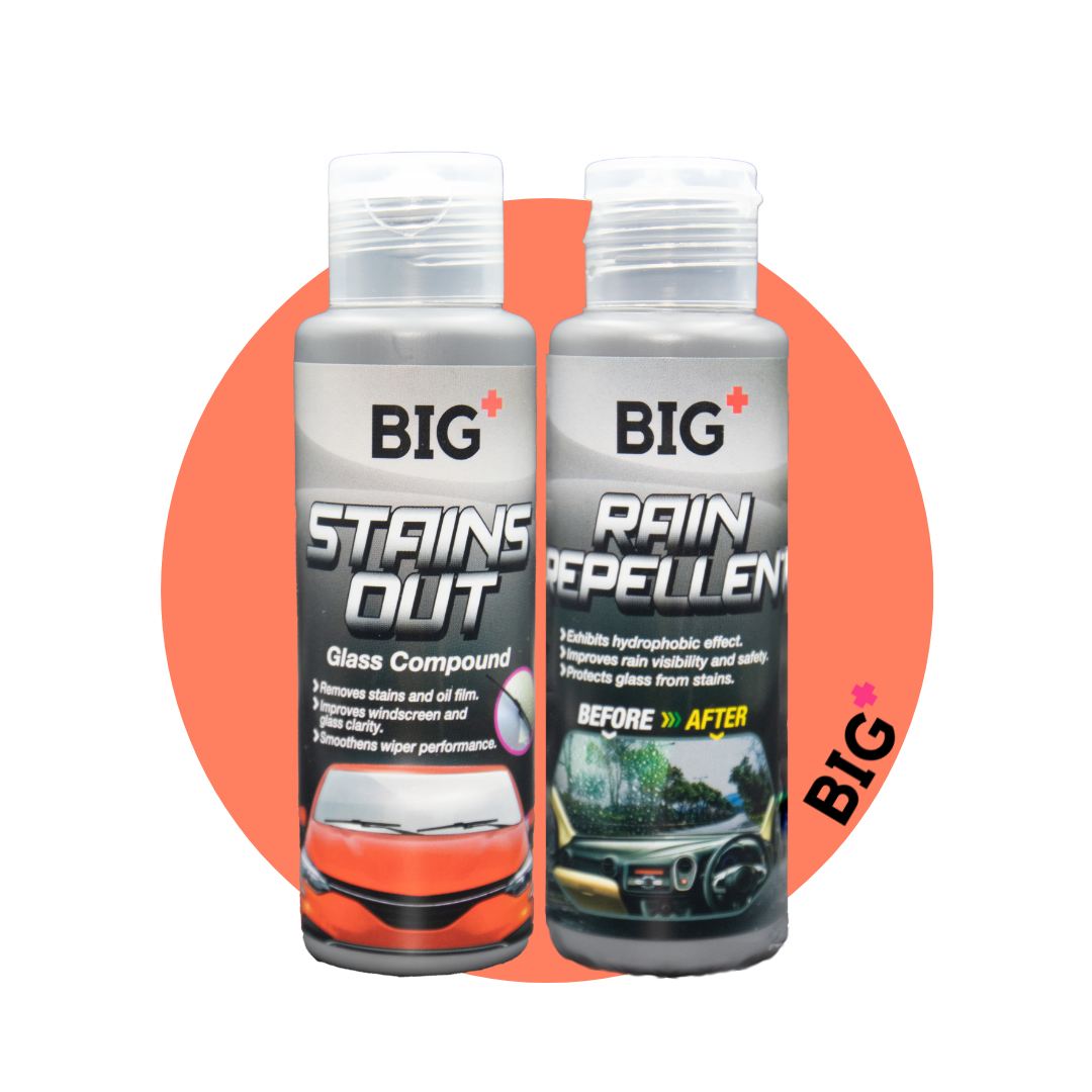 BIG+ Glass Care Dynamic Duo | Stains Out Windscreen  | Glass Compound Rain Repellent Windscreen Glass Coating